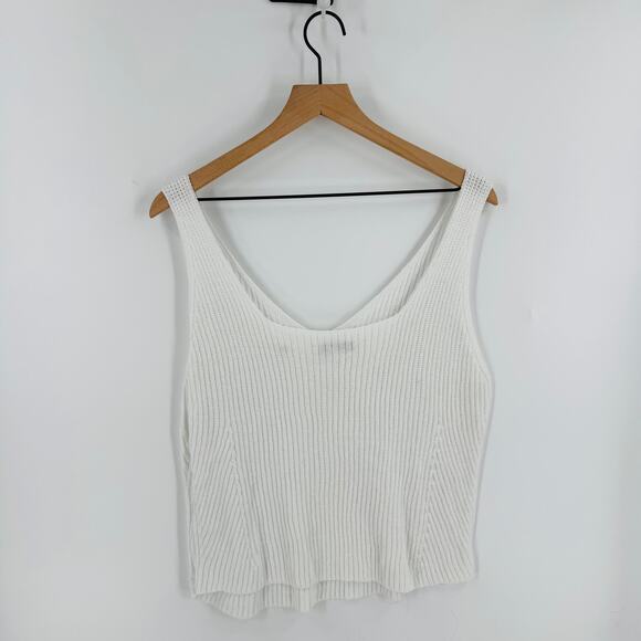 Vince. White Ribbed Knit Sleeveless Cotton Tank Top Minimalist Style Size L - Picture 2 of 6
